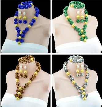 

2016 New Arrival Handmade 9 Colors African Crystal Balls Necklace Set Chunky Beads Pendant Choker Necklace Jewelry Set