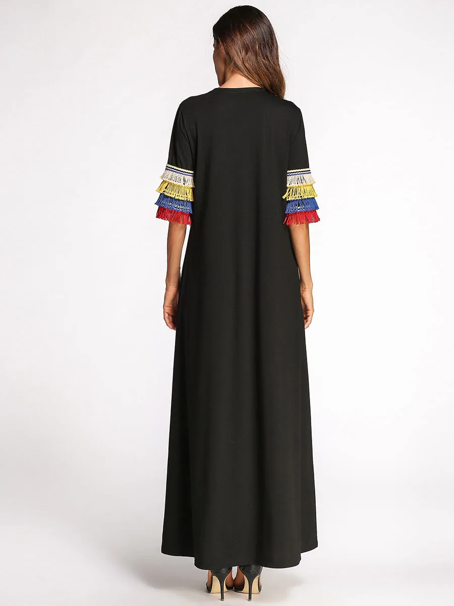 Летнее дизайнерское длинное платье с капюшоном и кисточками, размер d, мусульманская абайя, женский рамадан, турецкий кафтан, дубай, халат размера плюс, VKDR1163
