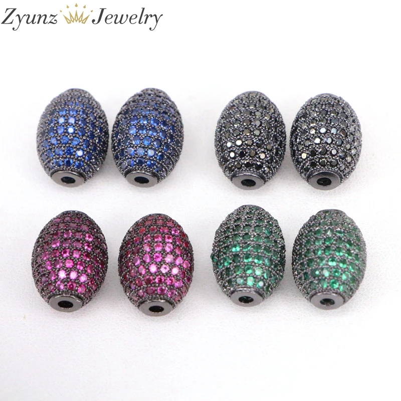 

10PCS ZYZ312-2728 DIY Jewelry Spacer Beads High Quality Micro Pave Colorful CZ Metal Oval Beads Jewelry Accessories