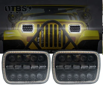 

OTBS 2 Pcs 7X6" 5X7" LED Headlight White Amber Angel Eyes DRL for Jeep Wrangler YJ Cherokee XJ Trucks 4x4