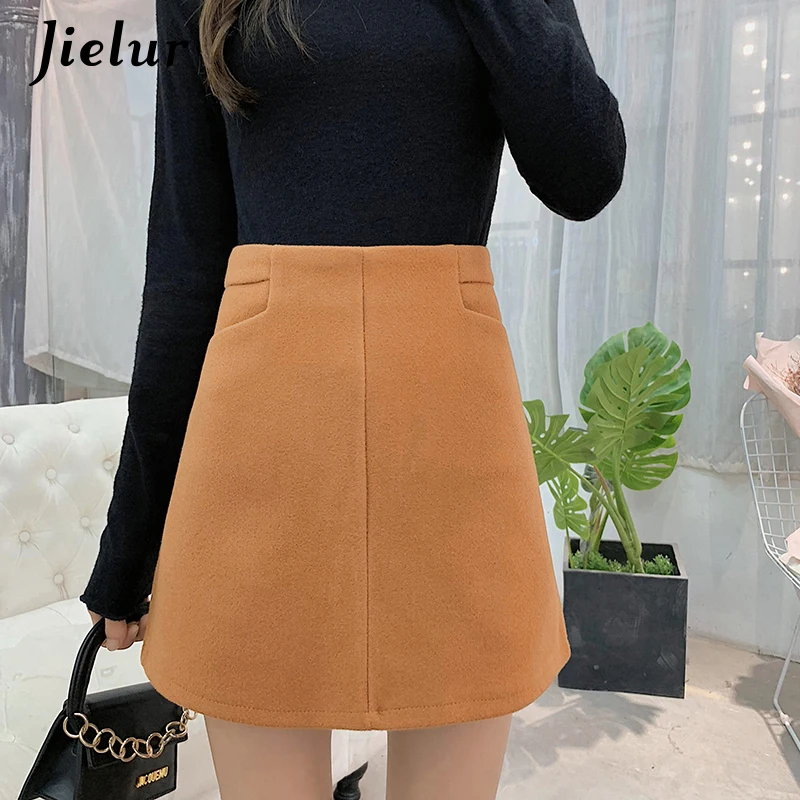 

Jielur Autumn Skirts Womens Thick Korean Elegant High Waist Skirt Female Simple A line Saias Solid Color Mini Sexy Faldas S-XXL