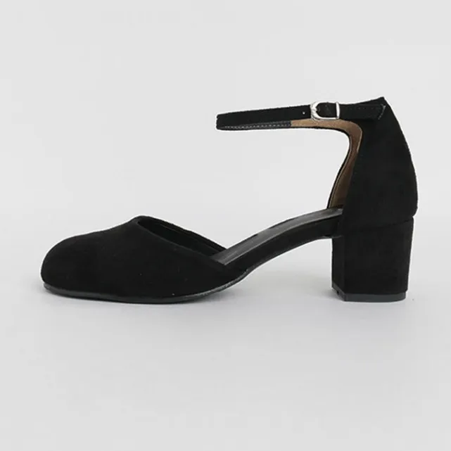 Корейская версия новой осенней обуви с круглым носком босоножки на высоком каблуке с одной пуговицей женская обувь с открытым носком - Цвет: Black(high 5cm)