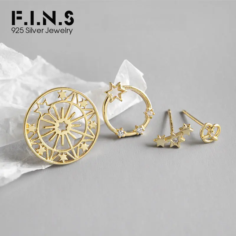 F.i.n.s геометрические серьги 925 пробы серебряные серьги в форме полой звезды Модные украшения корейские серьги 4 пар/компл
