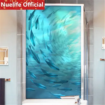 

60x90cm Marine fish school pattern window film toilet living room bedroom balcony door kids room opaque frosted glass film