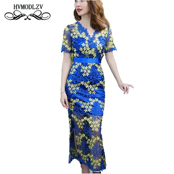

Top Floral Short sleeves Long Dress Woman Vestidos Ukraine 2017 New Seamless Embroidery Sexy Dress V collar Slim Dress LJ543
