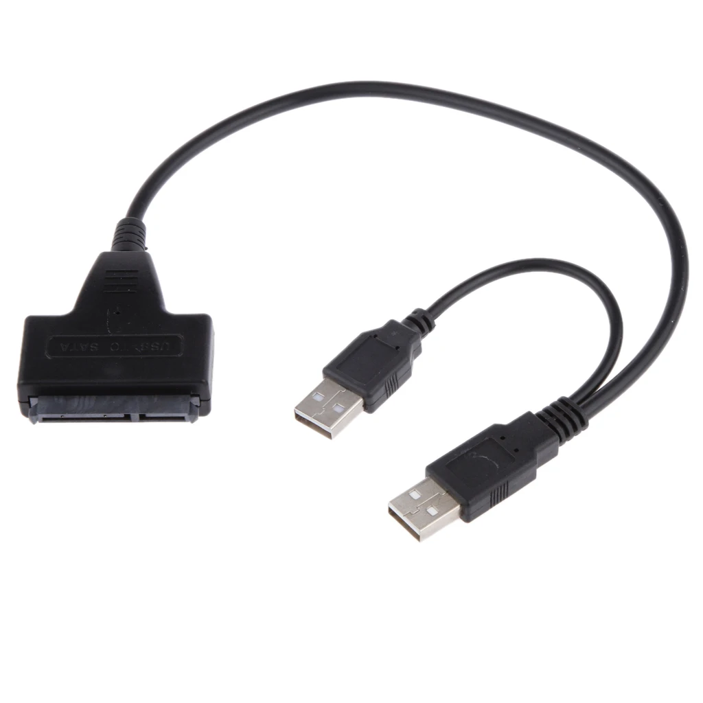 Dual USB 2.0 to SATA 15+7 (22) Pin Data Power Cable Connector for 2.5inch HDD