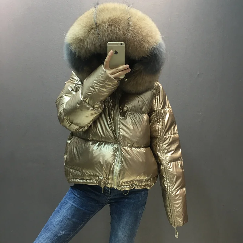 

2019 Women's Down Jacket Coat Female Jacket With Hooded Big Real Fur Fox Fur Collar Two Side Wear Duck Down Warm Winter Outwear