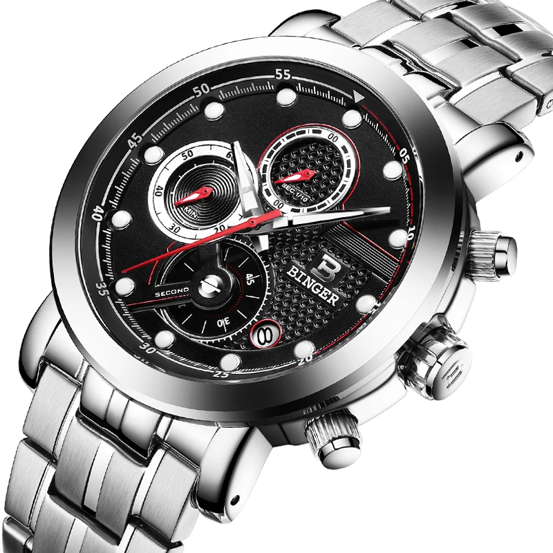 

Switzerland Relogio Masculino BINGER Men's Watches Top Brand Luxury Chronograph Quartz Watch Men Luminous reloj hombre B-9017M5
