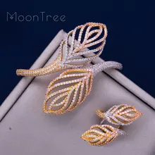 ModemAngel Luxury leaves Rhinestones Wedding Jewelry Sets Cubic Zircon Three Color Copper Feathe Shape Bracelets Bangle Ring ModemAngel Luxury leaves Rhinestones Wedding Jewelry Sets Cubic Zircon Three Color Copper Feathe Shape Bracelets Bangle Ring
