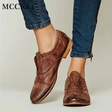 MCCKLE, женские весенние туфли на плоской подошве, оксфорды размера плюс, низкий каблук, повседневная женская обувь, мода, слипоны, Ретро стиль, прошитая женская обувь