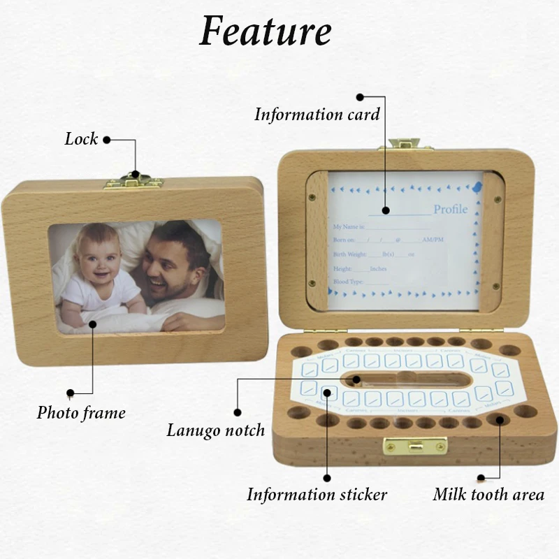 Детская зубная коробка, испанская английская коробочка для молочных зубов, детская деревянная коробка для хранения зубов, коллекция, Новорожденный ребенок