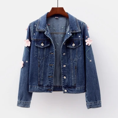 Dark blue Harajuku Весенняя женская джинсовая куртка корейская модная женская джинсовая куртка большого размера с длинным рукавом Тонкая Повседневная короткая женская куртка - Цвет: Dark blue