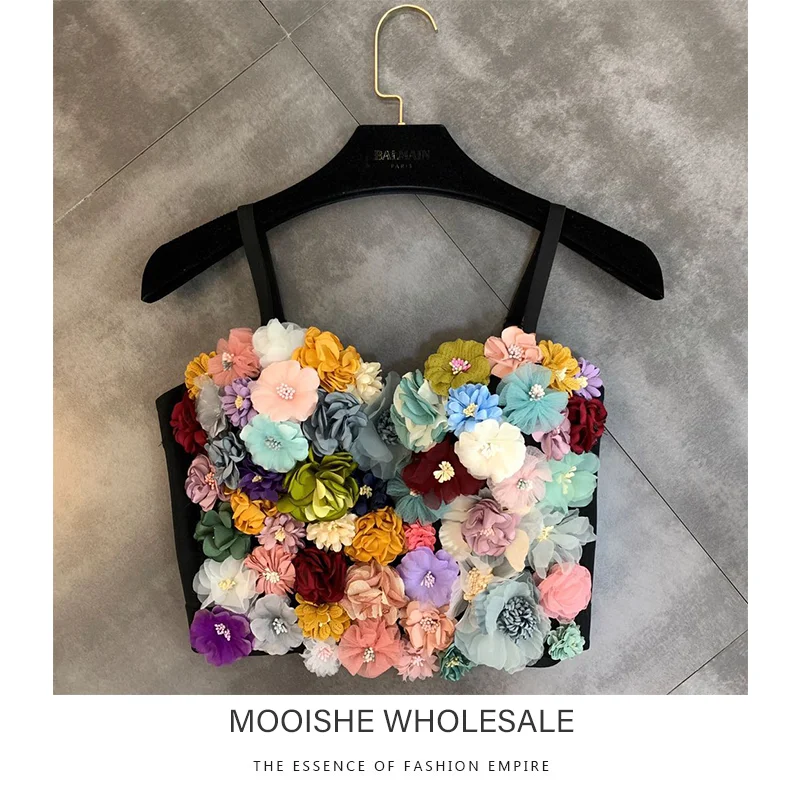 

3D Flower Decoration Women Caimi Color Flower Cluster Woman Stereo Vest 2019 Spring New Camis