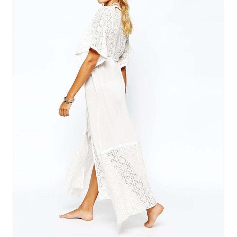 

2017 summer Fashion Women beach casual style long cardigan tops ladies sexy short sleeve lace bandage long shirt blouse tops