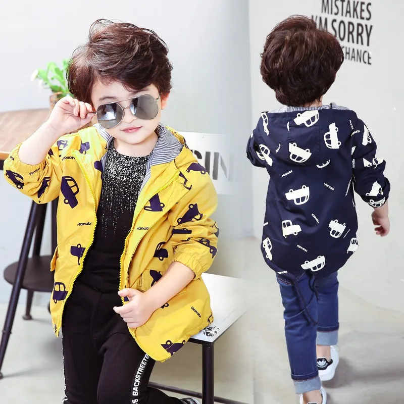 70-120cm 2018 Autumn Jacket Boys Girls Kids Outerwear Cute Car Windbreaker Coats Fashion Print Canvas Baby Children Clothing 