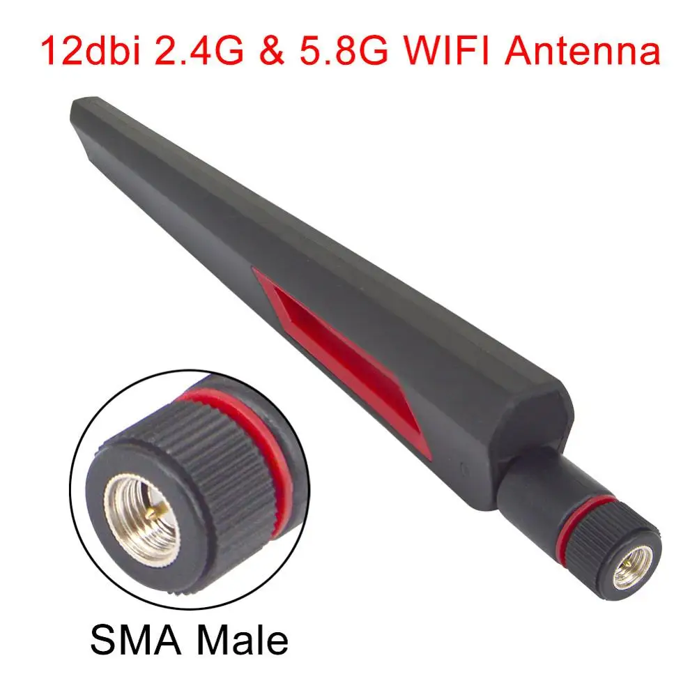 100 шт. 12 dbi Двухдиапазонная wifi антенна 2,4G 5G 5,8G RP SMA Male/SMA Male усилитель WLAN маршрутизатор антенный разъем Усилитель - Цвет: SMA Male