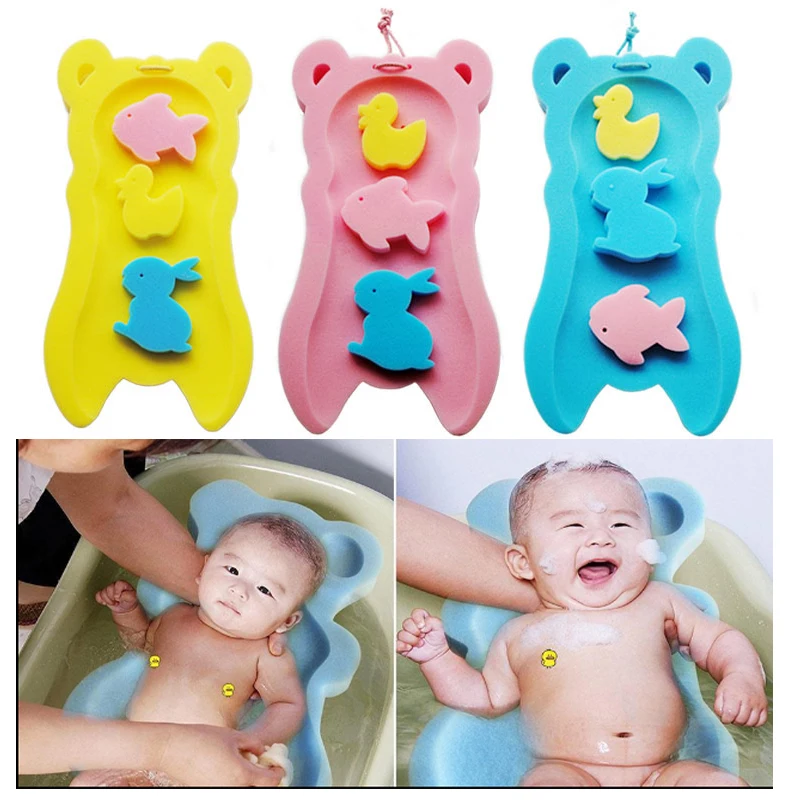 

Newborn Baby Non Slip Bath Sponge & Toy Sponges 4pcs Safety Support Infant Bathing Mat Comfy Baby Tubs