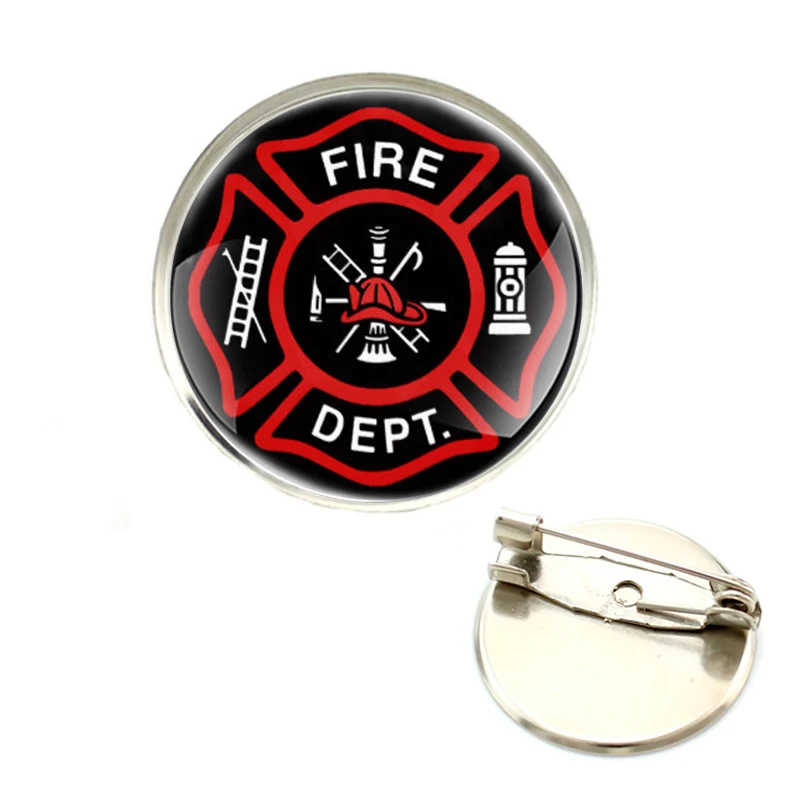 

Classic United States Fire Department Fire Fighter Symbol Brooch Badge Glass Cabochon Dome For Bag Clothes Decoration Pins