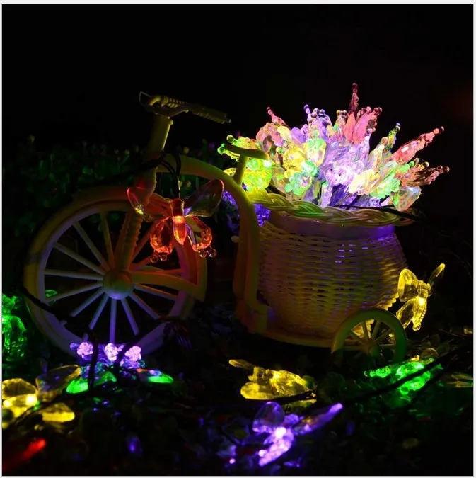 5M 20LEDs Solar Light Outdoor String Fairy Lights Crystal Butterfly Fairy Strip Lights Outside Garden Patio Party Christmas Lamp 20leds 16 4ft pumpkin string light lamp