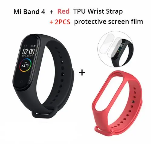 Xiaomi mi Band 4 умный браслет 3 цвета AMOLED экран mi band 4 Smartband фитнес-тренажер Bluetooth спортивный водонепроницаемый смарт-браслет - Цвет: add red strap film