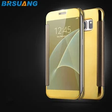 1000 шт/партия, роскошный Флип-зеркальный чехол, для Samsung Galaxy S6 S7 S7 edge, защитная оболочка, окно для просмотра, прозрачные УФ-Чехлы
