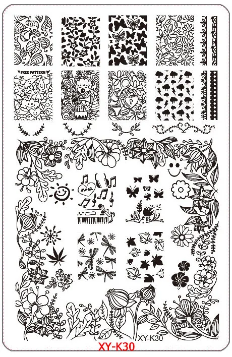 Kimcci 30 шт.* XY-K пластины для штамповки ногтей кружевные цветочные животные пластиковые шаблоны для дизайна ногтей Маникюрные трафареты инструменты для салонов красоты