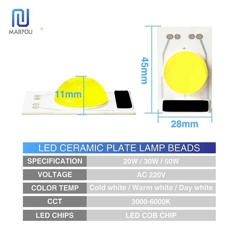 Светодиодный чип 20 Вт 30 Вт 50 Вт ac220в умная интегральная микросхема без необходимости водителя холодный белый теплый белый день белый 28*48 мм долгий срок службы для внутреннего освещения