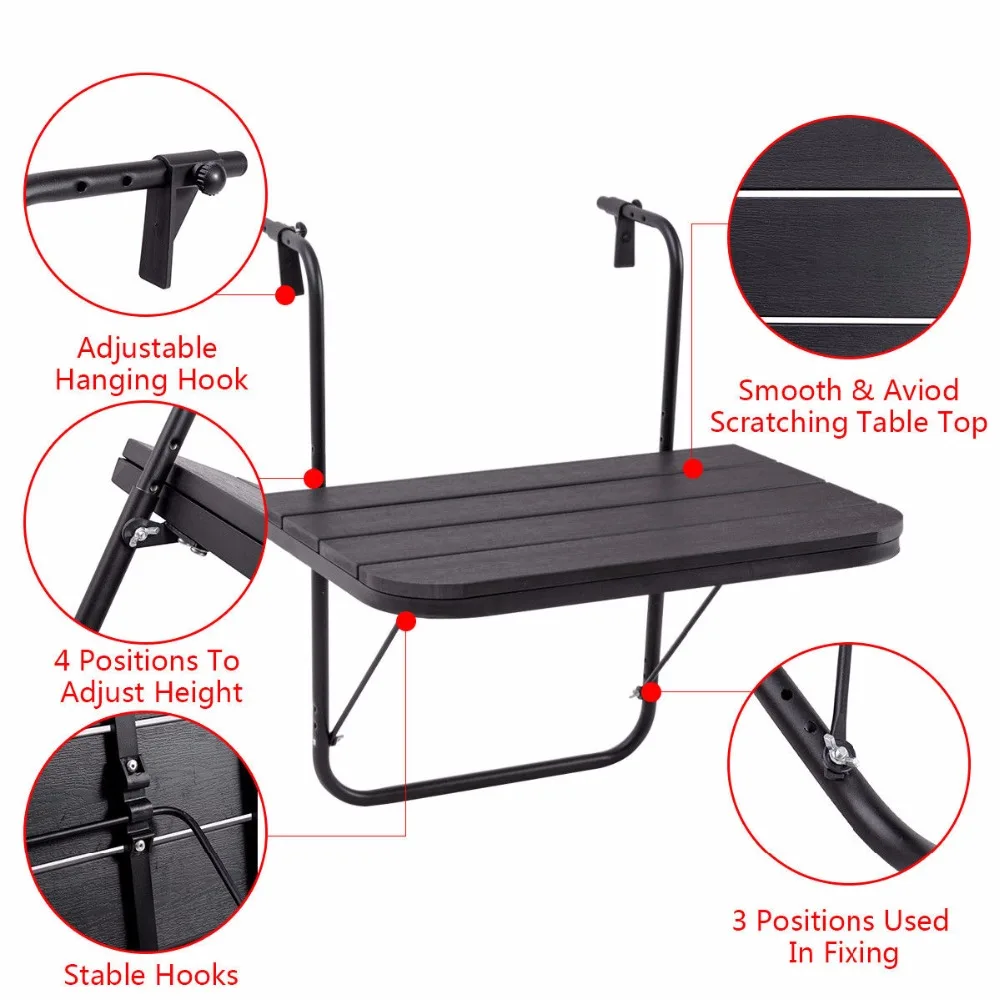 Goplus Adjustable Folding Deck Table Patio Balcony Serving Table Stand Hanging Railing Coffee Table Home Portable Desk HW56033 Goplus Adjustable Folding Deck Table Patio Balcony Serving Table Stand Hanging Railing Coffee Table Home Portable Desk HW56033