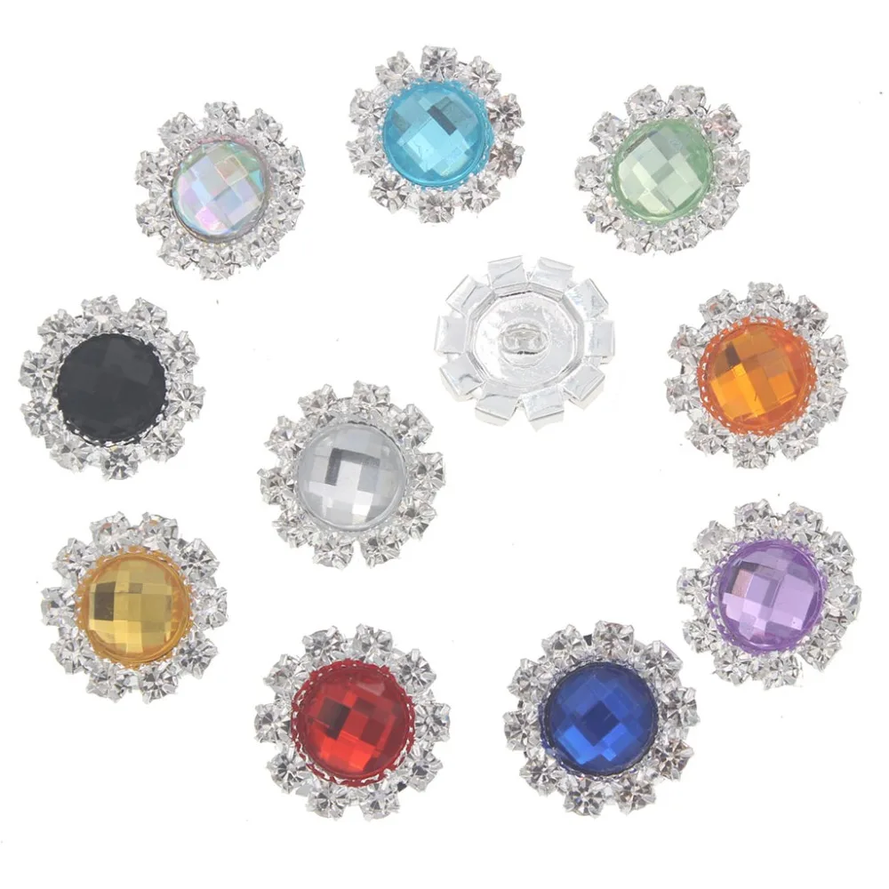10pcs Flatback Crystal Rhinestone Pearl Wedding Decor Buttons Embellishment 15mm