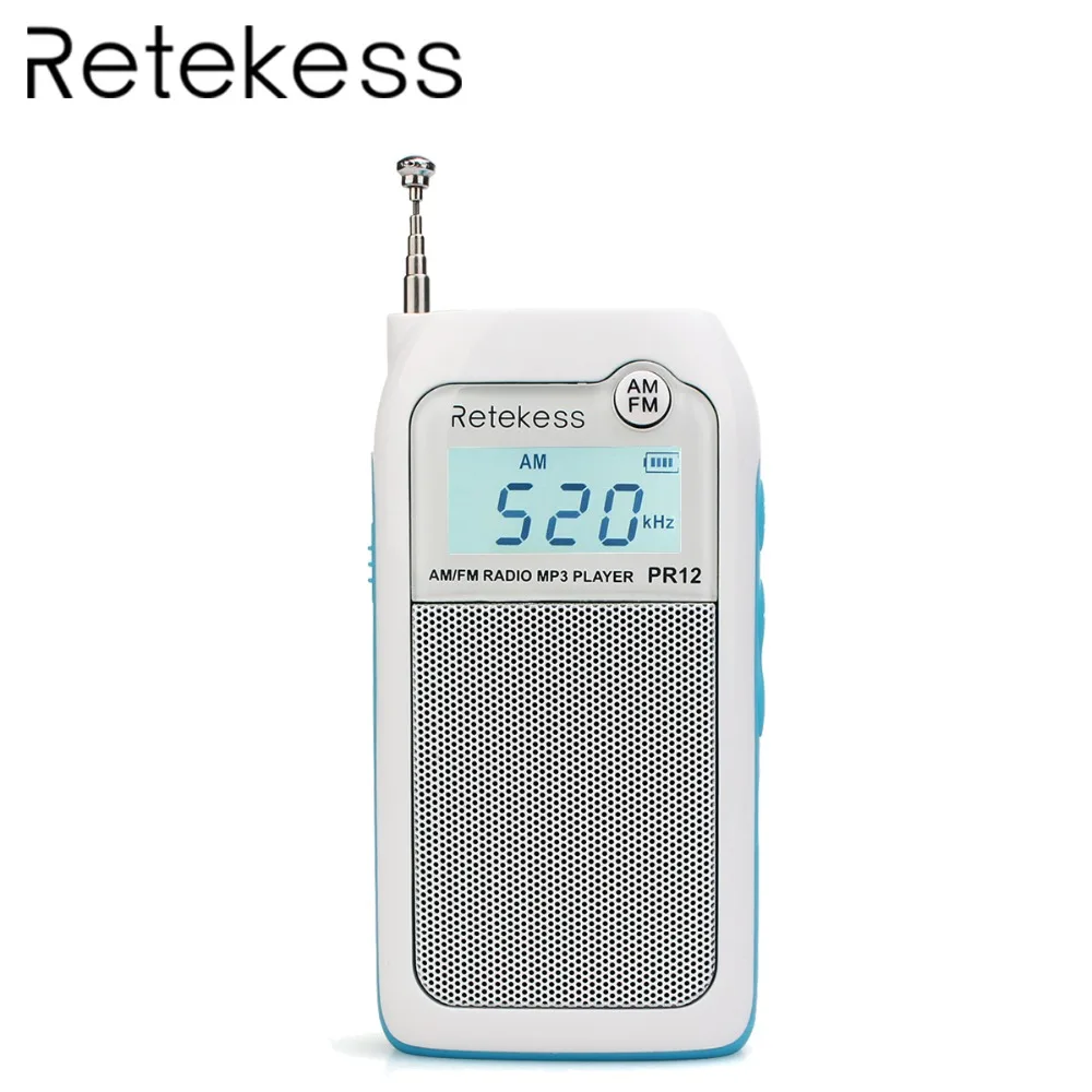 5 шт. RETEKESS PR12 AM FM мини портативные радио портативное карманное приемник с MP3 плеер
