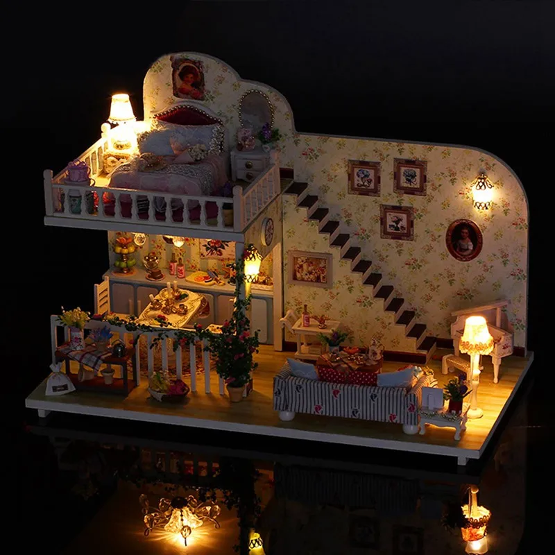 DIY кукольный домик ручной работы деревянный дом мини мебель головоломка собрать игрушечный комплект украшений 3D Деревянный Рождественский подарок игрушки для детей - Цвет: 25X16X13cm