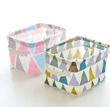 

Small Foldable Storage Basket Canvas Fabric Waterproof Organizer for Nursery Kids Toys Makeup Desktop Organization with Handle
