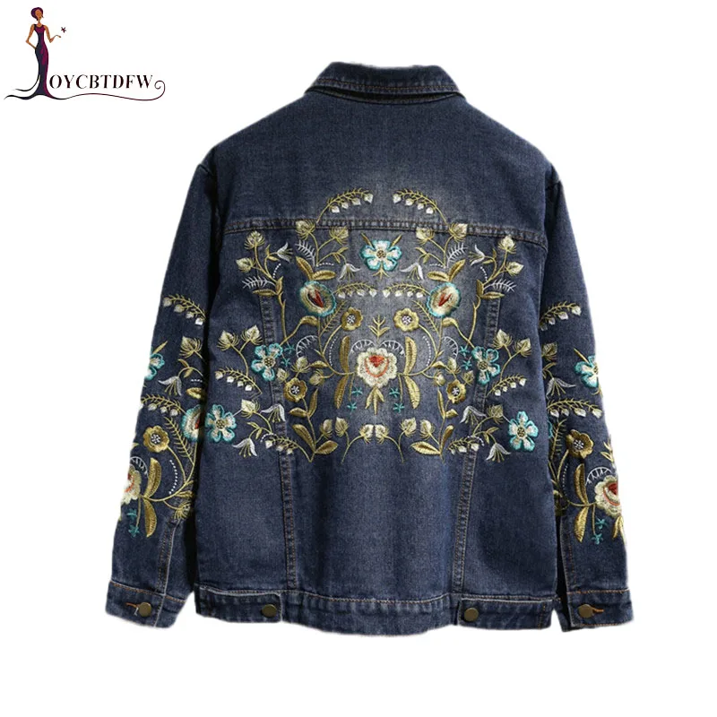 

Spring Women Embroidery Flowers Plus Size 5XL Short Denim Jacket parkas 2018 Autumn Female Outwear Fashion Bomber Denim coats