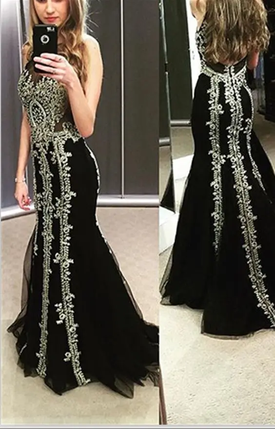 Новое прибытие черный вечернее платье 2017 русалка backless аппликации бисер для