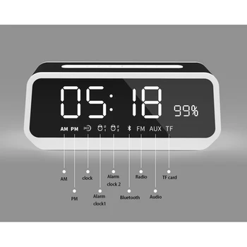 

FM Radio Digital Clock AUX TF Card Digital Table LED Alarm Clock Wireless Bluetooth Subwoofer Music Player Dual Stereo Speaker