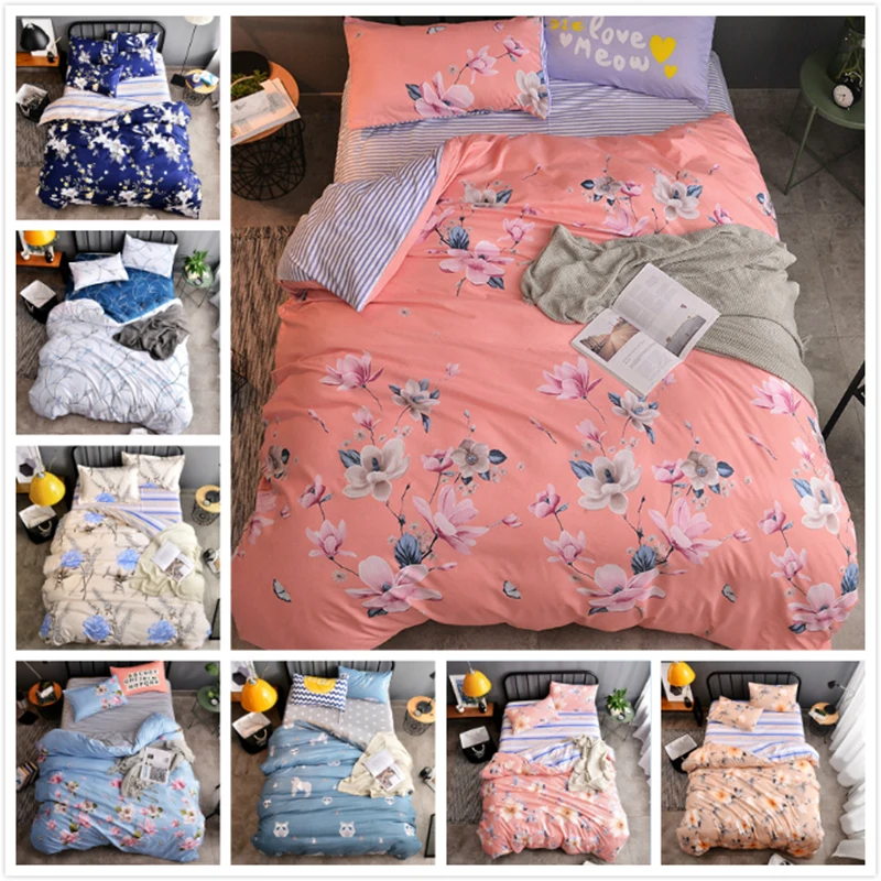Pink Floral Pattern Duvet Cover 3 4 Pcs Bedding Set Soft Cotton