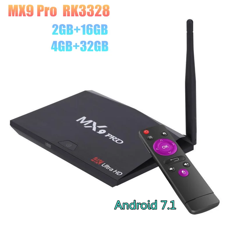 2GB/16GB 4GB/32GB MX9 Pro Android 7.1 Smart TV Box RK3328 Quad-Core 2.4G WiFi BT4.0 Set-top box H.265 VP9 HDR 4K HD Media Player