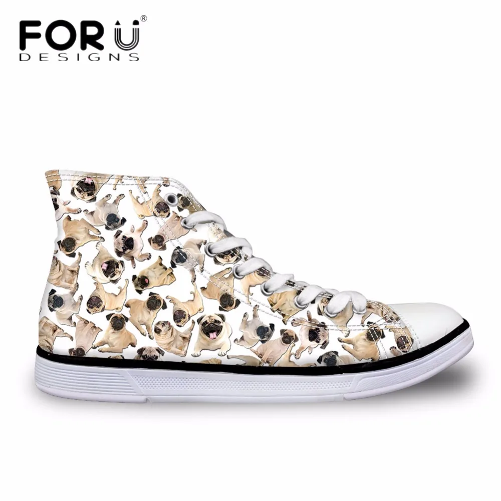 

FORUDESIGNS 2018 NEW ARRIVALS Cute Women Vulcanized Shoes Animal Pug Dog Pattern Classic High Top Canvas Shoes for Woman Zapatos