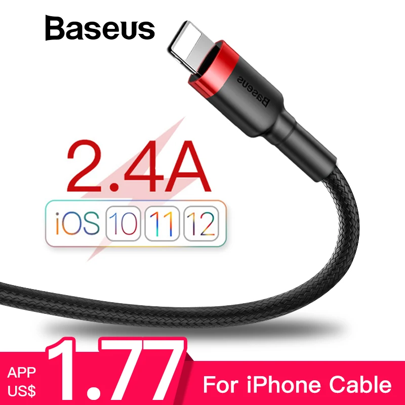 Koop Baseus USB Kabel Voor iPhone Xs Max XR X 8 8 plus 2.4A Snelle Charger Data Sync USB Kabel voor iPhone 7 Mobiele Telefoon Opladen Cord