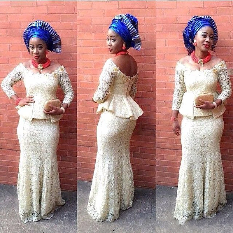 Кружевное вечернее платье Русалка нигерийский Стиль Мода официальная одежда развертки поезд с открытыми плечами африканские платья для выпускного вечера размера плюс