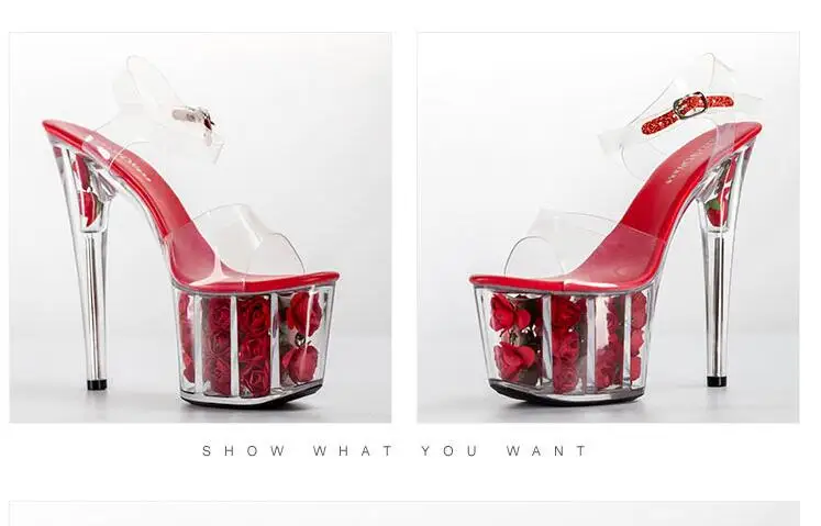 Г. Босоножки женская обувь платформа тонкий каблук ультра высокий каблук 17 см цветы прозрачный кристалл сандалии женская свадебная обувь