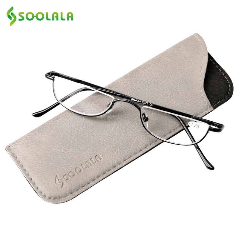 SOOLALA font b Slim b font Reading Glasses Womens Men Semi Rimless Alloy Flat Top Half