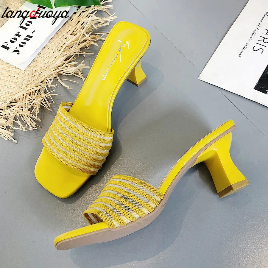 

women high heel slippers and slides shoes women summer high heels sandals square heel slippers women shoes open toe sandals