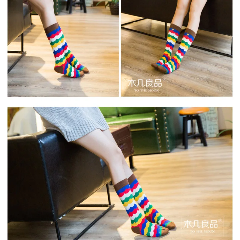 

Medium tube sports Women socks Cotton Cute Fruit Print colorful funny robot autumn winter Embroidery Girls Student socks