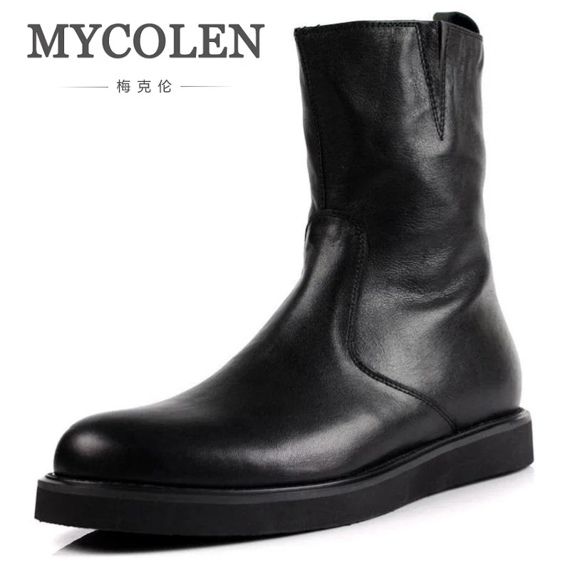 Genuínos Sapatos Motocicleta Inverno Da Mycolen Moda De Homens Casuais Preto Botas Chuva Dos Winterschuhe Couro Herren wn7nqfIgAF