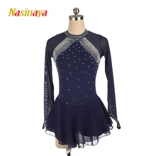 Nasinaya голубое фигурное катание платье с длинными рукавами ледяные юбки для конькобежцев спандекс женские Девушки