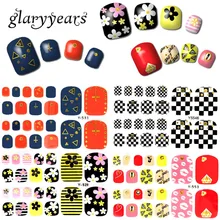 Glaryyears/1 лист, полное покрытие, Y Foot, дизайн ногтей, наклейка, металлическое золото, ногти, наклейка, цветок, кружево, узор, кончики пальцев, украшение, макияж