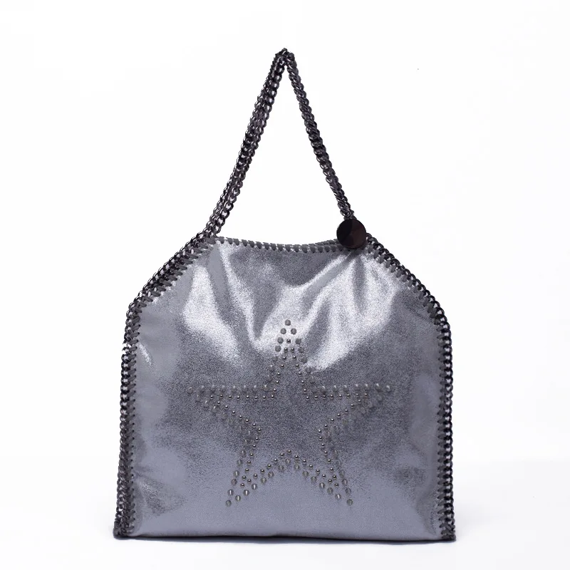 

2019 New Black and Silver Super Flash Women Shoulder Bags Large Capacity Chain Bucket Bag Women Vintage Rivets Purses