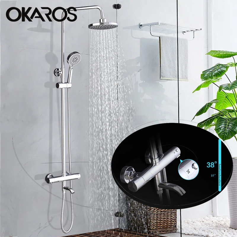 

OKAROS Real Robinet Shower Faucet Set Bathroom Thermostatic Shower Faucet Shower Mixer Tap Chuveiro Supercharged Nozzle YH002