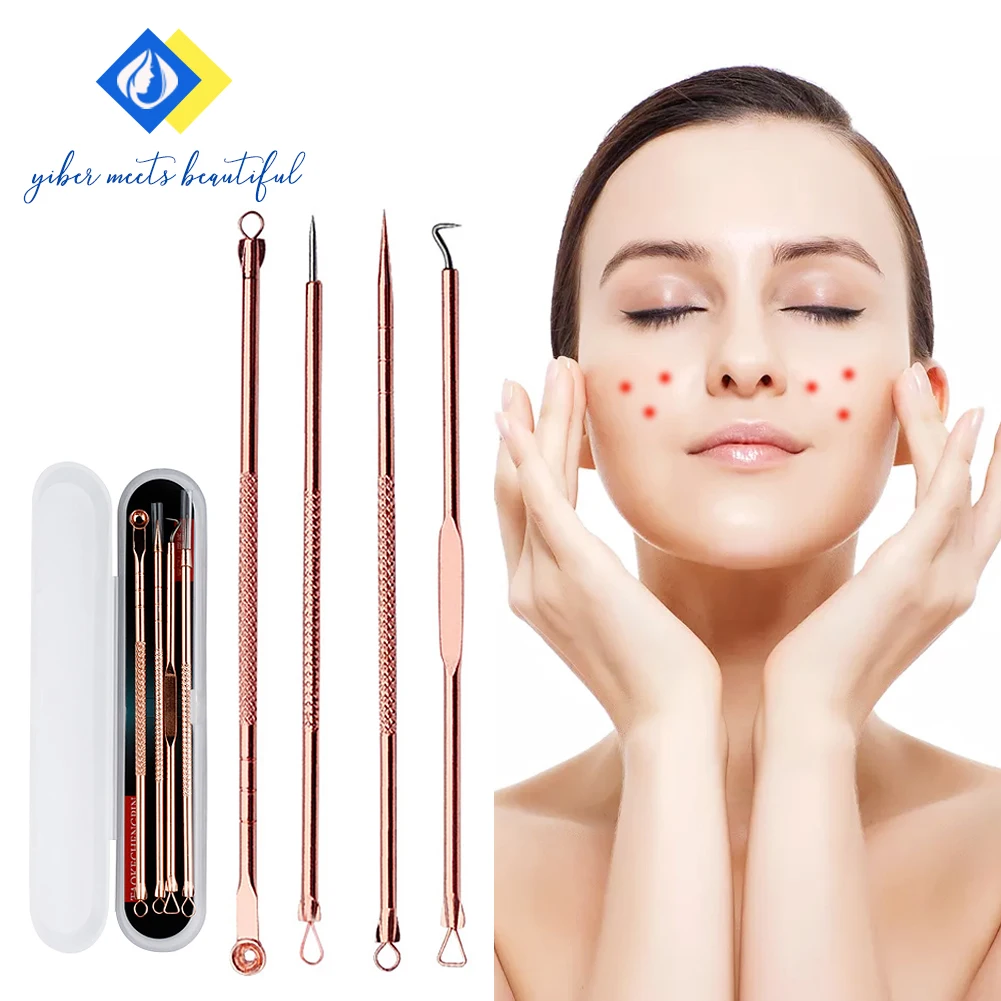 

Rose Gold 4pcs/set Blackhead Comedone Acne Pimple Belmish Extractor Vacuum Blackhead Remover Tool Spoon for Face Skin Care Tool